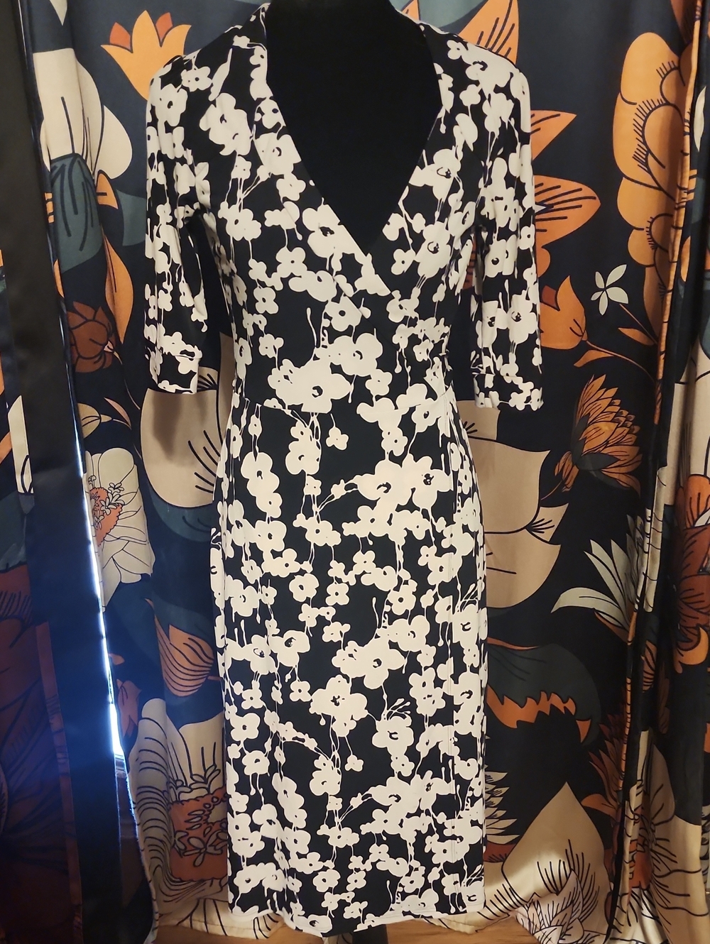 Merona Black and White Floral Wrap-Style Dress